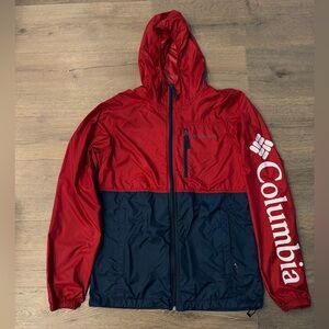 Columbia PFG Men's Morning View UPF 40 Red Blue Packable Windbreaker Rain Jacket